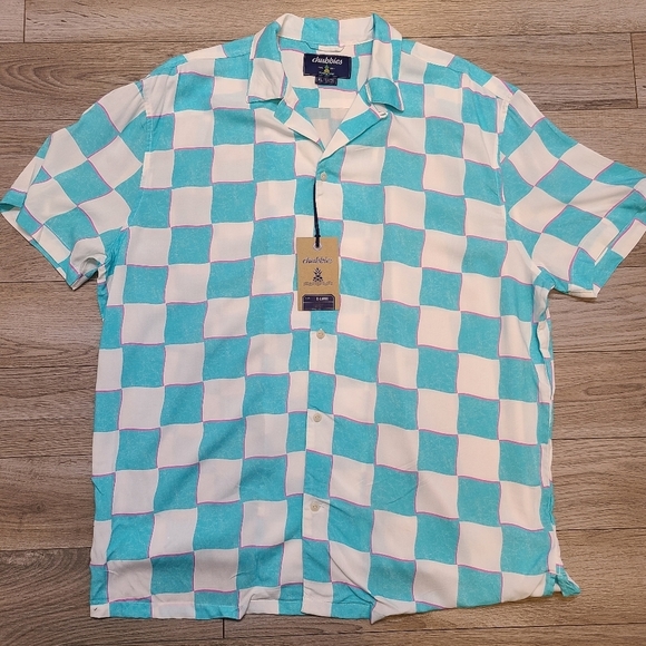 *SOLD* NEW Chubbies Mens Sunday Camp Shirt Blue Checker XL Retro 90s - Picture 2 of 11